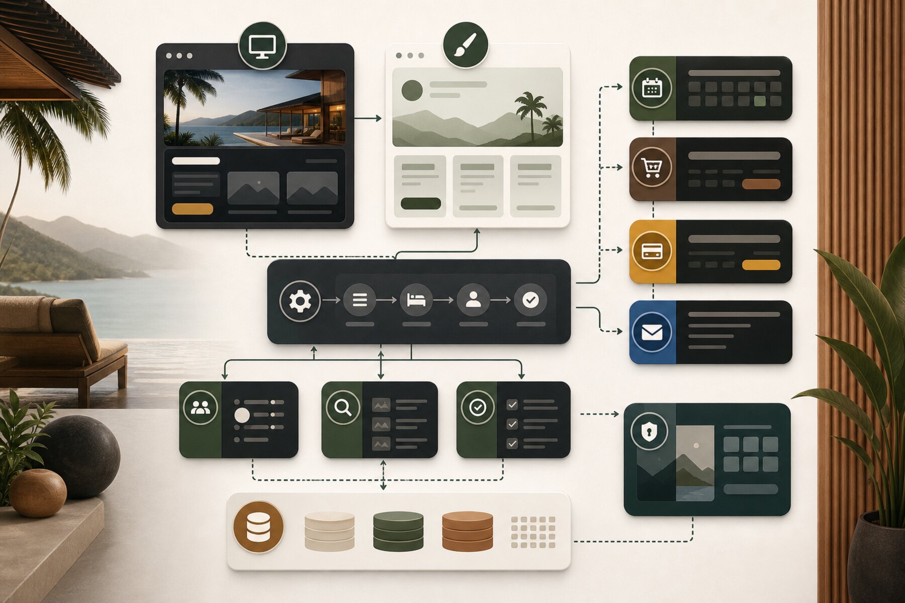 cielo-alto-operations-architecture Conceptual architecture for a WordPress resort booking website with booking engine, checkout, payments, staff APIs, emails, and staff guide.