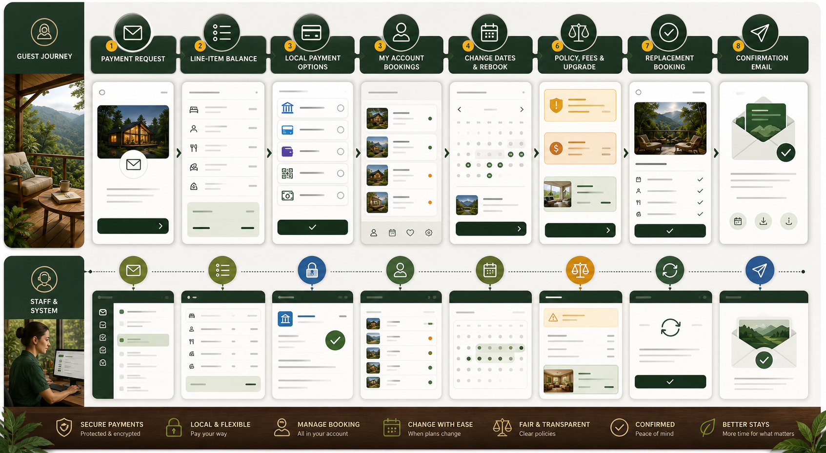 cielo-alto-payment-rebooking Payment request and rebooking workflow for a resort booking website.